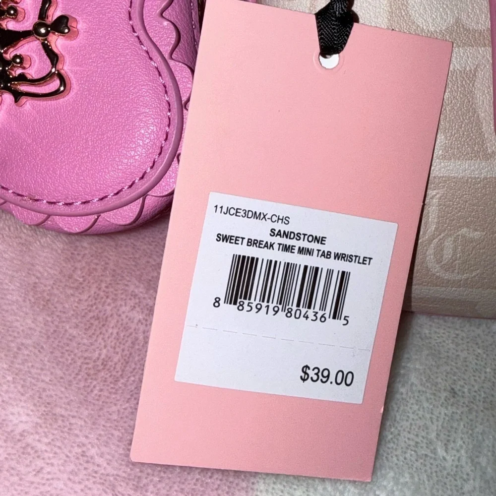 NWT Juicy Couture Sweet Break Time Mini Tab Wristlet in Sandstone/Pink